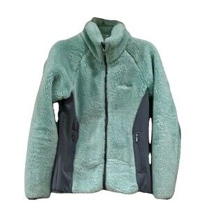 COLUMBIA Jacket Womens XS Green Gray Sherpa Fleece Long Sleeve Full Zip